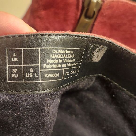 Doc Dr. Martens "Magdalena" Burgundy Suede Chunky Heel Ankle Boots Sz.6 Ret $160 - Picture 9 of 10